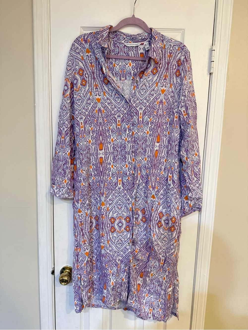 Canyon Retreat Women’s Long Sleeve Printed Shirt Dress in Purple & Orange